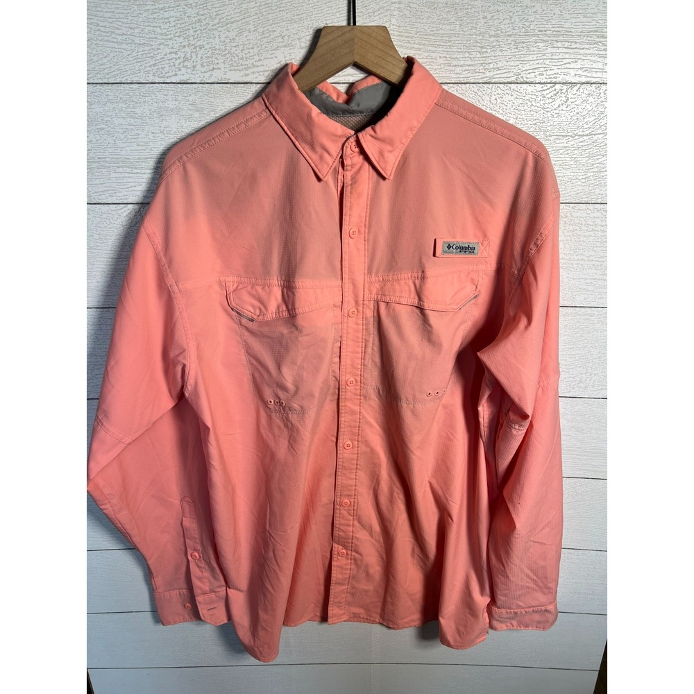 Columbia Mens Large Salmon PFG Bahama Tamiami Fishing Shirt Ripstop Outdoor Hike